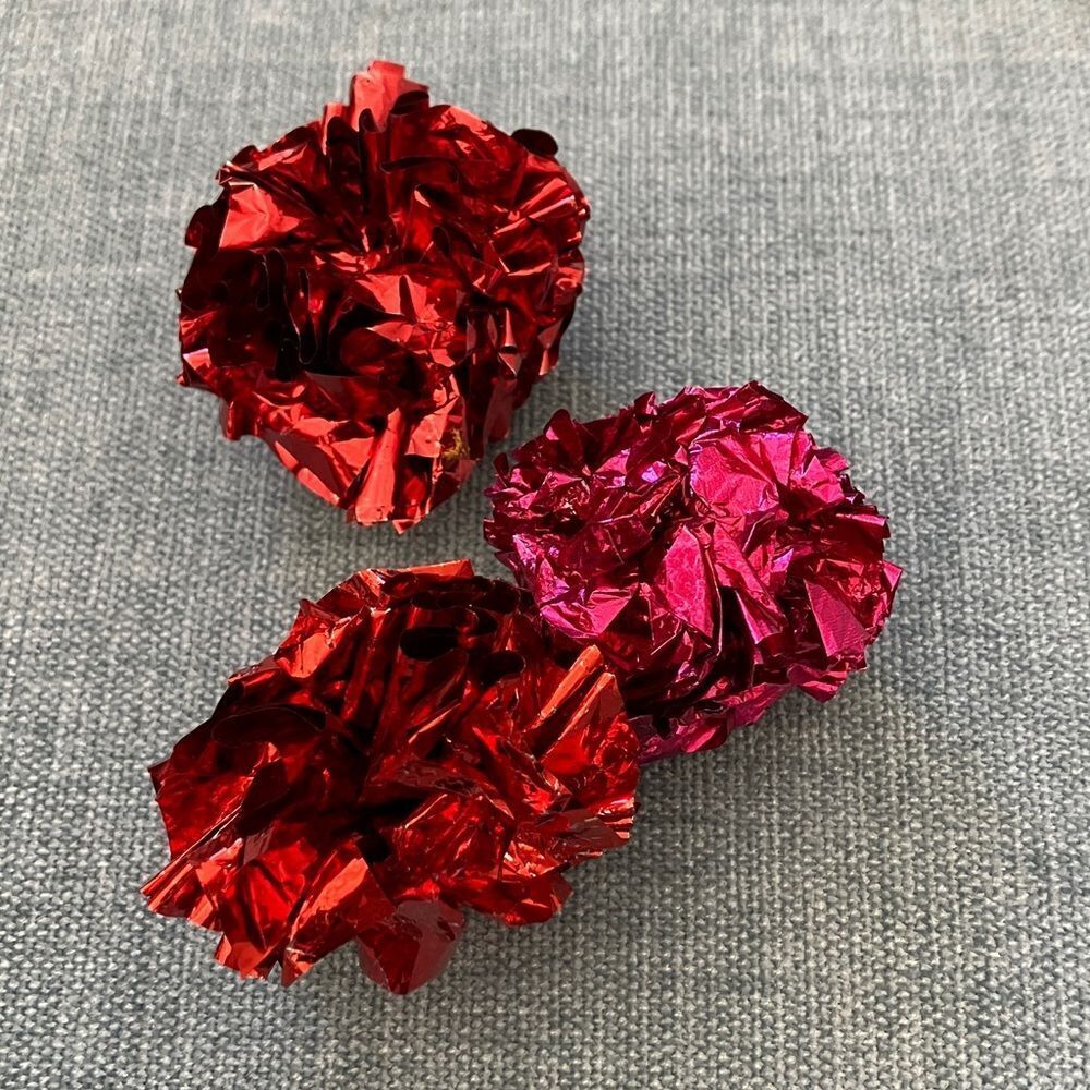 3 Gently Used Red Cat Crinkle Ball Toys